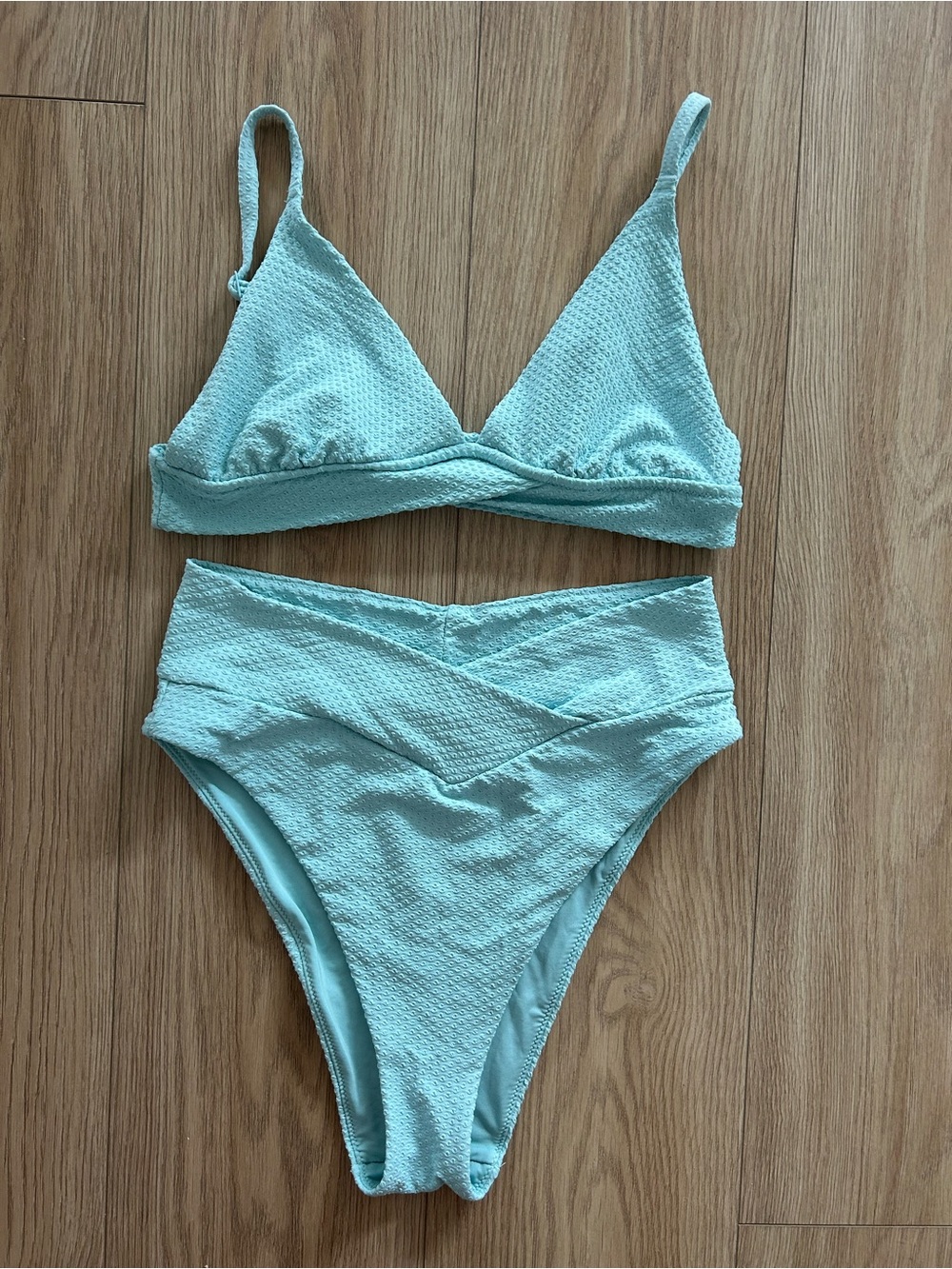 aerie Light Aqua Textured Triangle Bikini Top